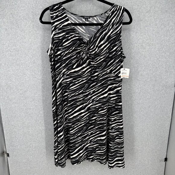 Relativity Womens Stretch Knit Dress Size 2X Animal Print Black Sleeveless NEW - Picture 1 of 11